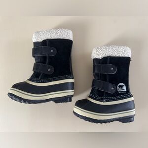 Sorel Black and Cream Kids Snow Boots